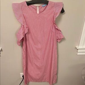 J. McLaughlin Pink and White Striped Dress with Ruffle Sleeves